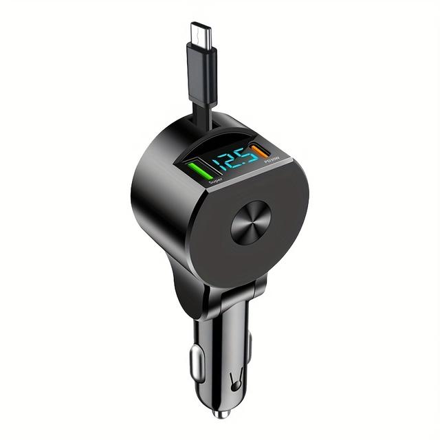 TEMU Gyioeupt 1usb 2pd Port Car Charger | Super Fast Charging, Retractable, Multi-functional, Real-time Digital Display, Universal Car Models