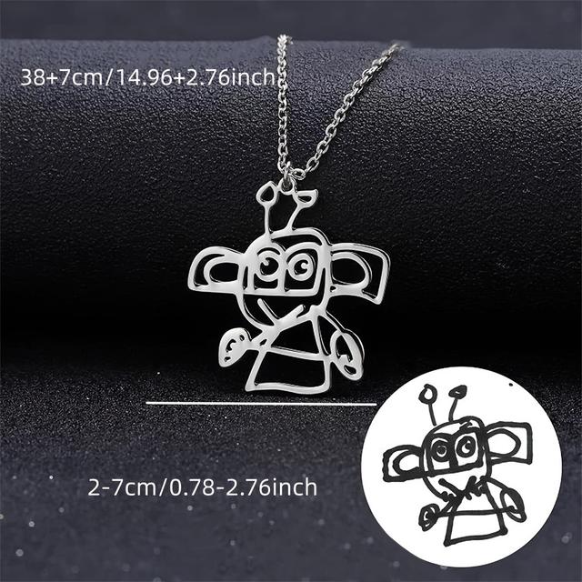 TEMU Custom Cartoon Graffiti Stainless Steel Necklace - Personalized Jewelry For Birthdays, Mother's Day & Christmas Gifts