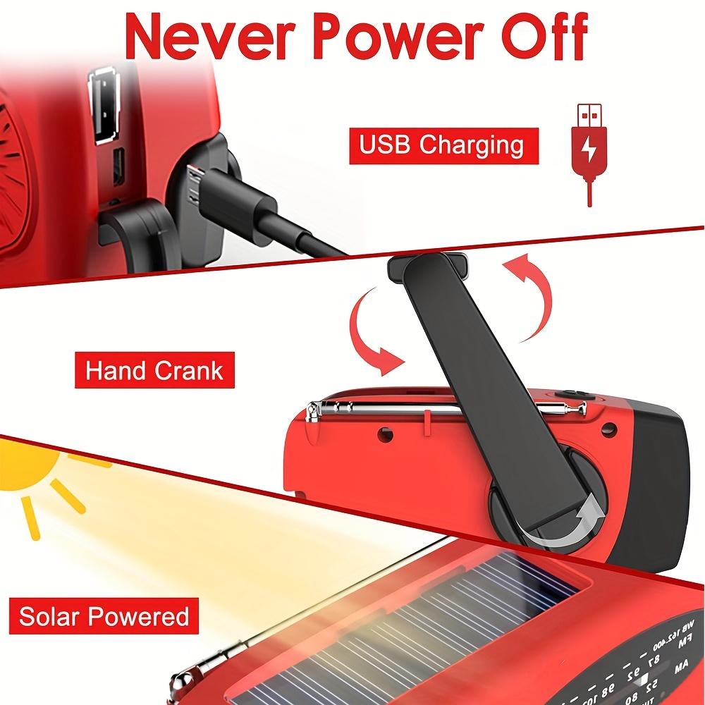 TEMU راديو طوارئ يدوي بمفتاح يدوي مع مصباح LED - راديو طقس محمول AM/FM NOAA، شحن USB وتحويل الطاقة الشمسية للتخييم والطوارئ وبطارية قابلة لإعادة الشحن