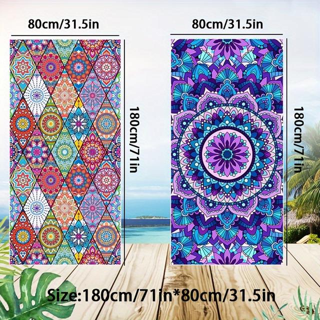 TEMU 2pcs Bohemian Towel Set - Polyester & Nylon Blend, Super Absorbent, Quick-dry, , Knit Fabric, Hand Wash Only, Oblong Shape - Ideal For Swimming, Camping, Bathing