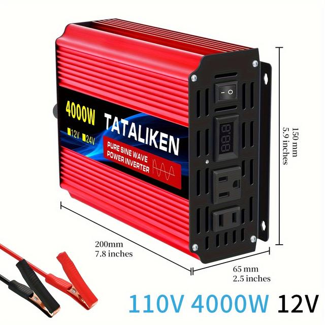 TEMU 4000w/1300w Inverter - Converter From 12v To 110v, Dual Us Outlets, 2 Usb Charging Ports, Led Voltage Display For Convenience