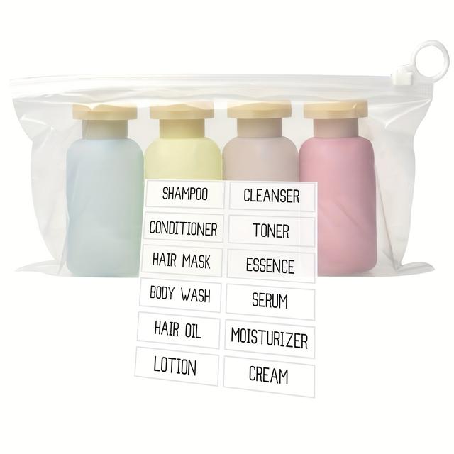 TEMU 4 Piezas Botellas de Loción de Viaje con Bolsa de Almacenamiento, Botellas Recargables con Abatible para Artículos de , Contenedores para Champú y Acondicionador