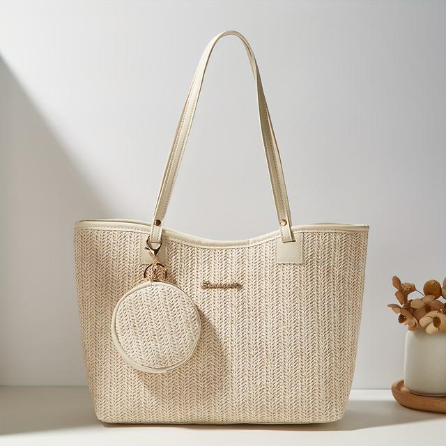 TEMU Women's New Straw Simple Shoulder Bag Set Two-piece