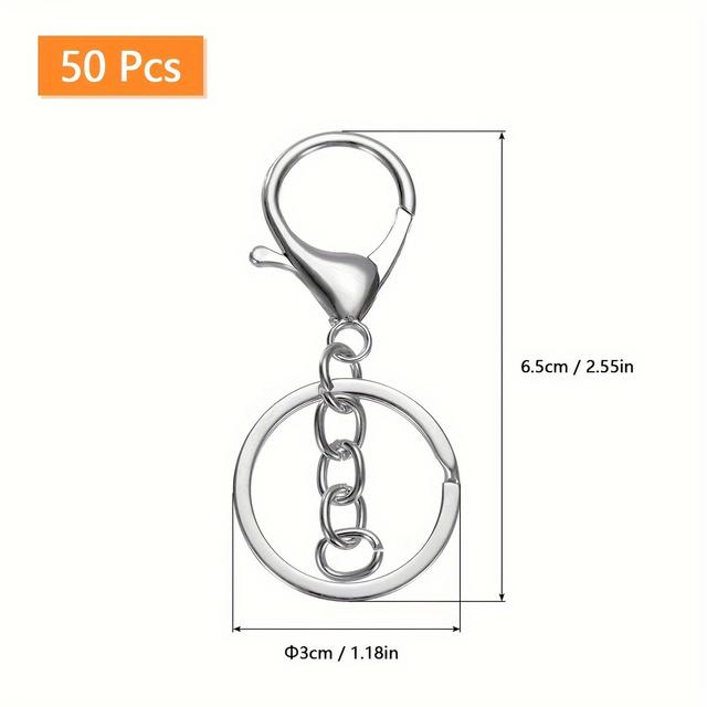 TEMU 50 مشبك جراد من سبيكة الزنك مع 30 مم سلسلة مفاتيح مسطحة، معدنية للمفاتيح، أدوات توصيل المجوهرات، مجموعة يدوية DIY، مناسبة للحرف اليدوية وخياطة المفاتيح والقلادات، متوفرة بألوان متعددة