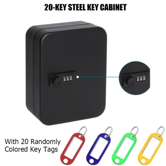 TEMU Decaller Security Key Box With Combination Lock, Wall-mounted Key Cabinet With 20 Hooks, Measuring 7 4/5" X 6 1/5" X 2 4/5"