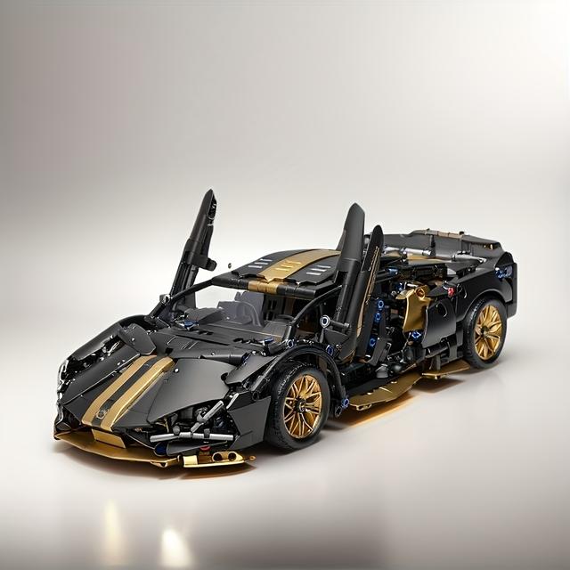 TEMU Black And Golden Supercar Model, Sports Kit Building Blocks, Easy-to-assemble Collectible Model, For Christmas, Halloween, And Birthday Gifts, 1330pcs