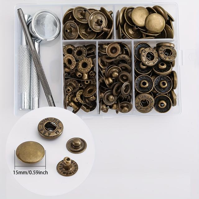 TEMU 160 pièces / 40 ensembles, Kit de boutons-pression et attaches en cuir 5/8 pouces (15 mm & 12,5 mm), Boutons pression pour sacs, jeans, vêtements, tissus (bronze)