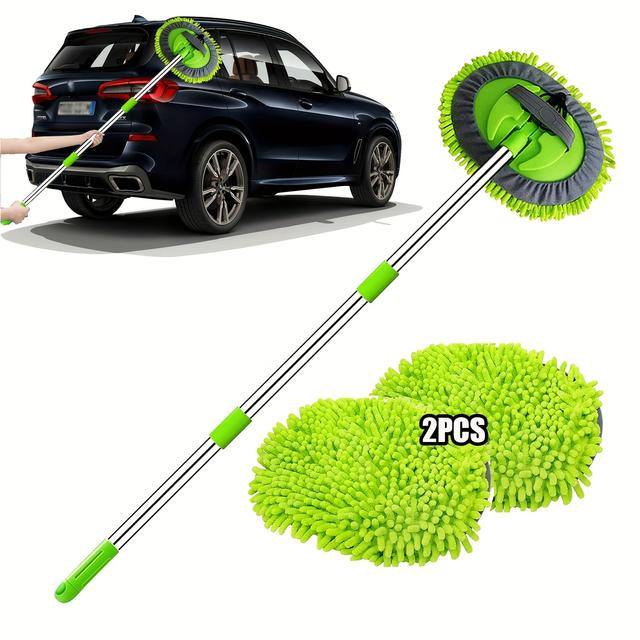 TEMU Microfiber 48" Car Wash Mop With Long Handle - Scratch-free Detailing For Cars, Trucks, Suvs, Rvs, Boats - Includes Chenille Sponge Duster
