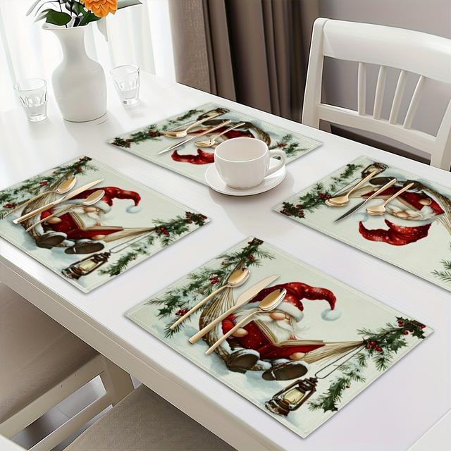 TEMU 4er-Set Weihnachtswichtel-Tischsets, maschinenwaschbare rechteckige Tischsets aus Polyester, gewebte Weihnachts-Essensdekoration für Küchentisch