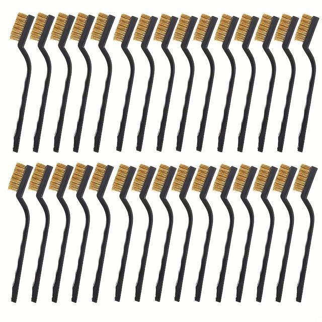 TEMU 30pcs Mini Wire Brush Stainless Steel Brush, Curved Handle Masonry Brush Wire Brush, Used For Cleaning Welding And Rust Golden Silvery
