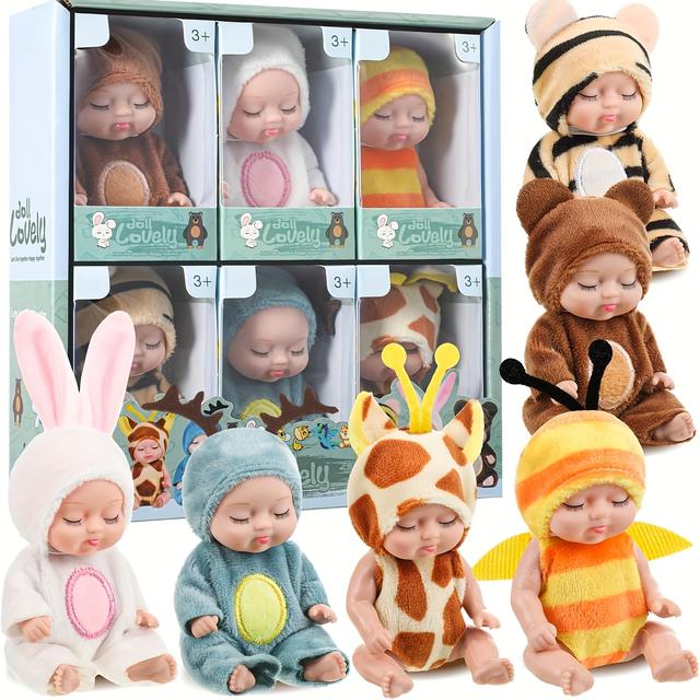 TEMU 6pcs Fairy Princess Doll Set With Pajamas - 10.92cm Cute Animal Toddler Doll Gift Box - Perfect For Birthdays, Holidays, And Easter