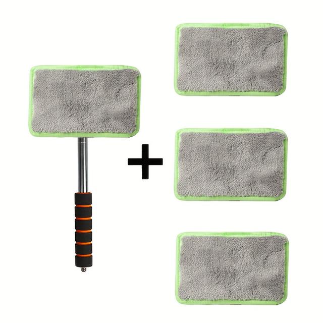 TEMU Set Of 4 Car Window Brushes And Replacement Cloths With A Telescopic Handle, Portable Cleaning Tools For Efficient Window And Cleaning, Car Cleaning In Colors.
