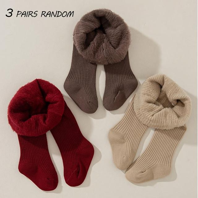 TEMU 3 قطع جوارب حرارية للبنات - جوارب شتوية سميكة ودافئة، بدلات للأطفال مع جوارب وسراويل، ألوان متعددة (تشكيلة عشوائية) لملابس والشتاء - كاجوال وتحت الفساتين/نايلون مناسبة: للبنات الرضع