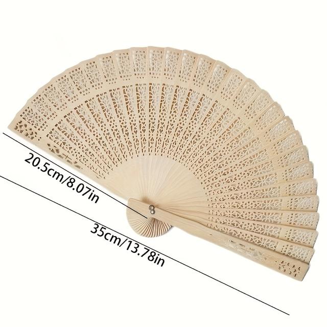 TEMU 1pc Fashion Wooden Folding Fan, Hollow Carved Wooden Fan Bohemian Style, Handheld Fan Photo Props Folding Fan Bamboo, Lightweight And Portable - Women's Graduation Gifts And Home Decor Additions