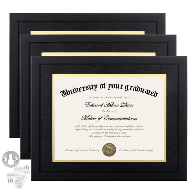 TEMU 3pcs Vintage /black Frame With Hd Glass - 11x14 & 8.5x11 Dual Sizes, Wall & Tabletop Use, Lightweight Composite Wood Framegraduation Decor, Certificate Display, Document Holder, School Display