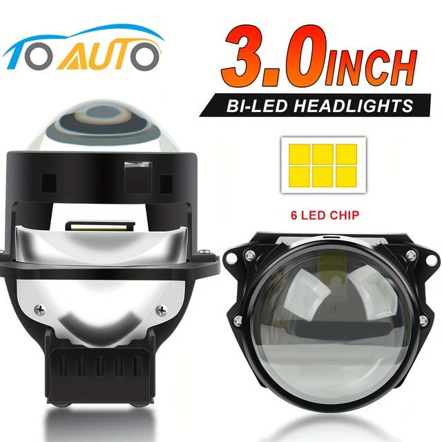 TEMU 2pcs 3-inch Bi Led Projector Headlight Lens Led Projector 100w 35000lm Diode Headlight Vehicle Accessories