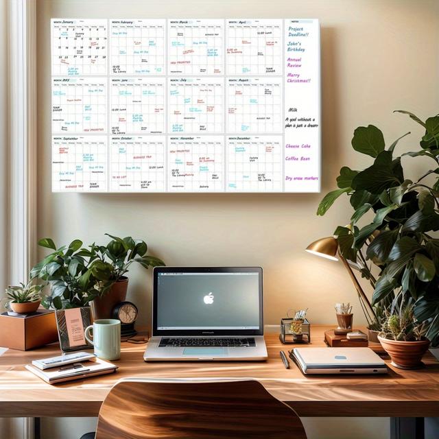 TEMU Oversized 148.03cm X 87.03cm Wipeable Wall Planner - Yearly Layout For 12 Months, Dry Erase Board Calendar, Reusable Monthly Planner, With 2 Markers - Ideal For Home And Office Use