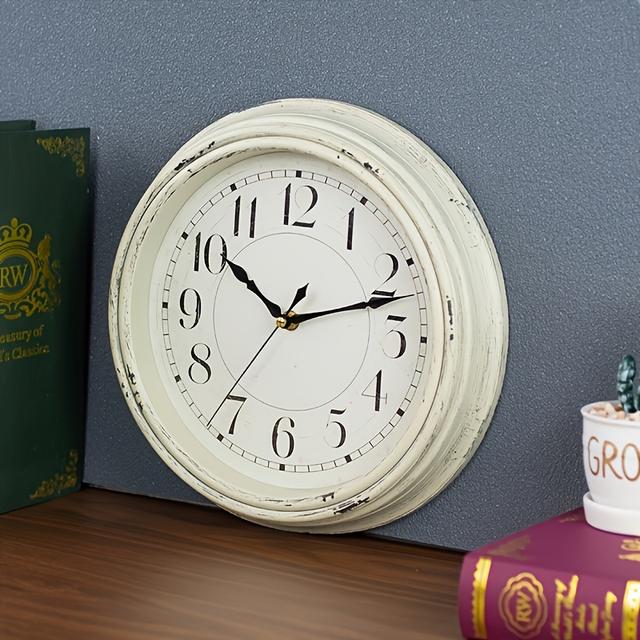TEMU Vintage Wall Clock Battery Operated 11.8 Inch Rustic Style Decorative Silent Non-ticking Wall Clock For Room Home Office