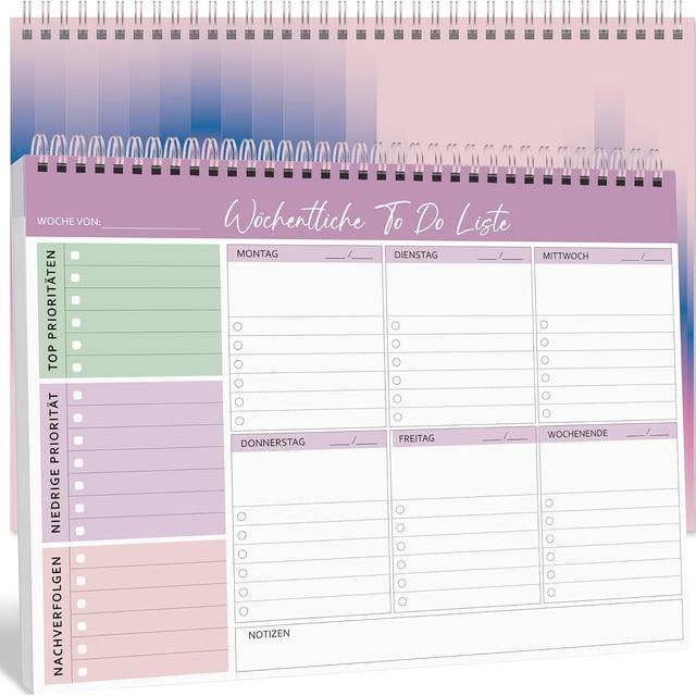 TEMU BIROYAL Wochenplaner (52 Seiten) mit Schreibtischblock, To-Do-Liste, Spiralbindung, wöchentlicher Überblick und Gewohnheitsverfolgung – für Terminplanung, Aufgaben und Notizen