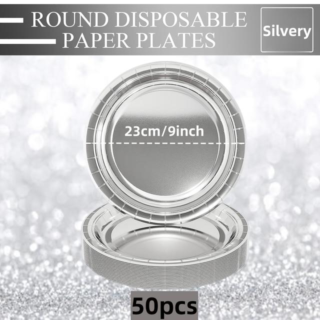 TEMU 10/25/50 Stück Robuste Ölbeständige Aluminiumfolienteller - Extra Dicke Einweggeschirr, Kratz- & Hitzebeständig, Elegante Runde Teller für Weihnachten, Ostern