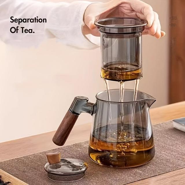 TEMU 1pc/650m Glass Coffee Pot, Glass Teapot, With Handle, With Filter, Separates Tea And Water, Can Boil Water, Brew Coffee, Smoke Gray Transparent Color.