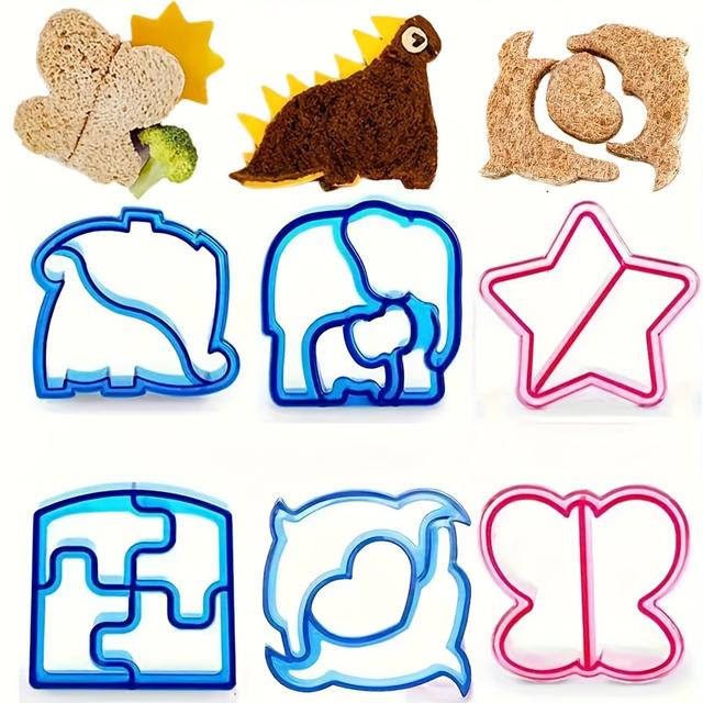 TEMU 6pcs Cute Animal-shaped Toast Mold Set, Mold, Bread Crumb Remover Tool, Bento Box Mold, And Slicing Mold Set