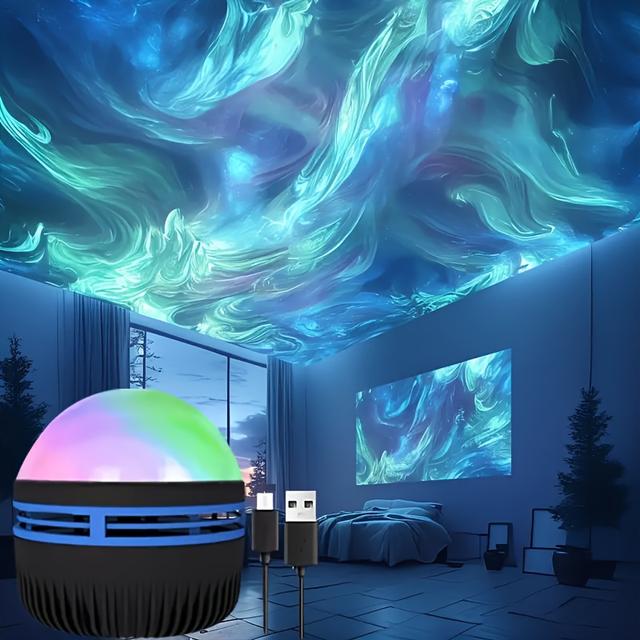 TEMU Night Light Projector - A Usb-powered Led Decorative Lamp For Your Bedroom And Home, Featuring Remote Control Dimming And An Adjustable Northern Lights Effect, Without The Need For Batteries.