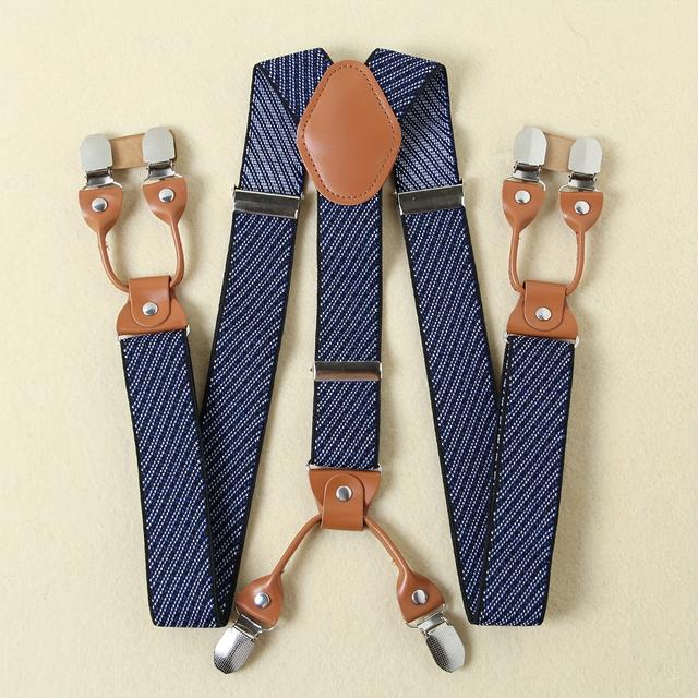 TEMU Men's Gift: 6-clip Wide Elastic Suspenders, Adjustable Length, Vintage Elegant Accessory