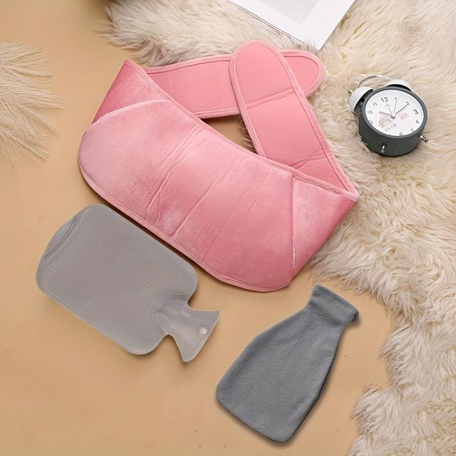 TEMU مجموعة دعم الخصر من ثلاث قطع مع زجاجة ماء ساخنة قابلة للشحن، حزام دافئ وغطاء من القماش، حقيبة PVC قابلة لإعادة الملء بسعة 1 لتر لتدفئة البطن والخصر