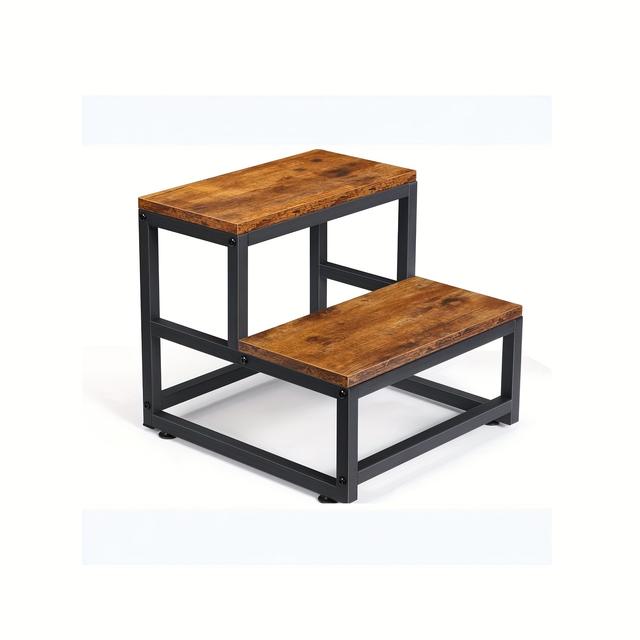 TEMU Rustic Style Shoe Changing Stool, Heavy-duty Steel And Solid Wood Step Stool Helper, Suitable For High Bed Kitchen Bathroom Decor Footstool
