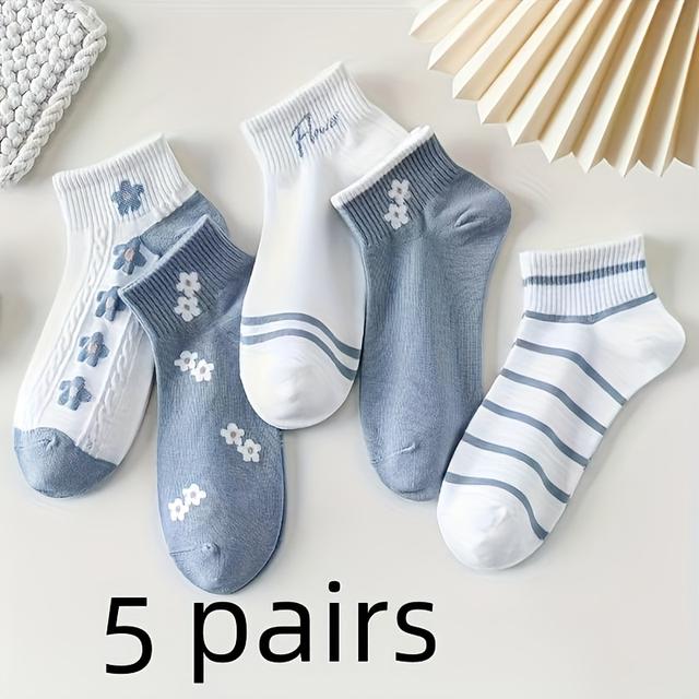 TEMU 5 pár/10 pár női zokni, kényelmes, cuki, édes, légáteresztő, sokoldalú virágos rövid zokni tavaszra és nyárra