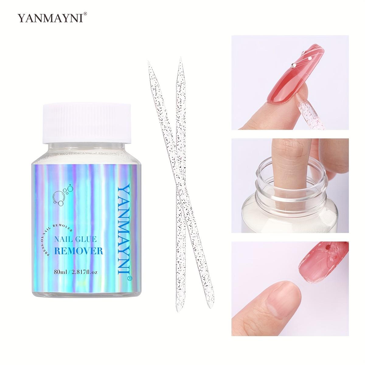 TEMU Yanmayni Nail Glue Remover For Press On Nails - 80ml Press On Nail Remover Easy Removal For Glue On Nail Tips, Press-on Nails Remover With 2pcs Stickers