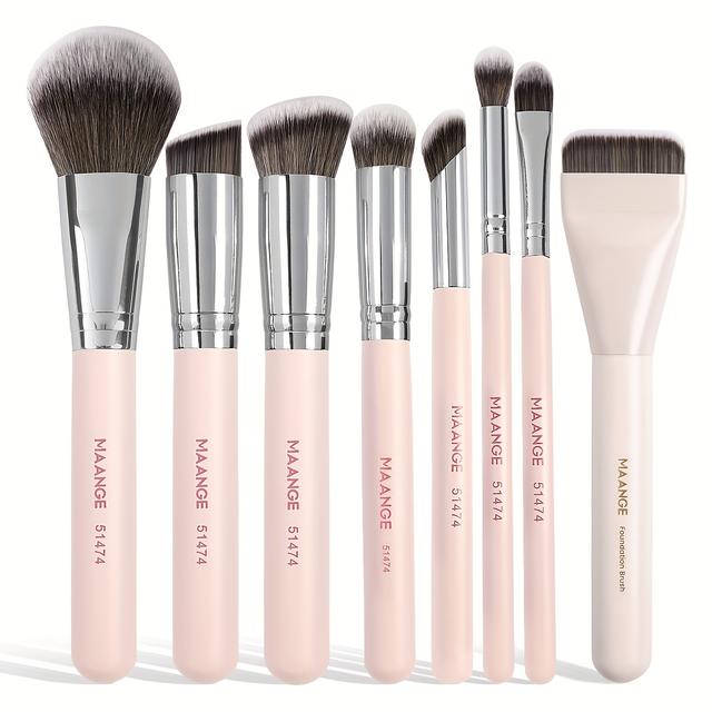 TEMU MAANGE 8-delige make-up kwastenset voor foundation, poeder, blush, oogschaduw en gezichtsmasker; geschikt voor beginners, reizen, campus vrouwen cadeaus Valentijnsdag Moederdag