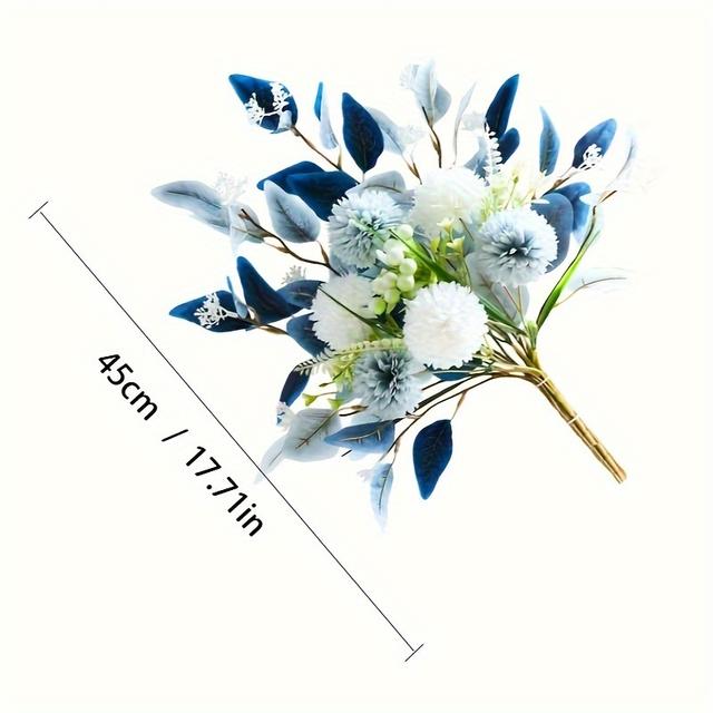 TEMU 1pc Blue Artificial Hydrangea Bouquet - Home & Table Decor, Ideal For Halloween, Christmas, Valentine's, Thanksgiving, Day