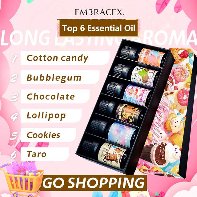 TEMU 6pcs/1set 10ml Dessert Sweet Fragrance Set Gift Box Essential Lollipop Chocolate Taro Fragrance Oils For Diffusers, Candle Making, Reed Diffuser Oils