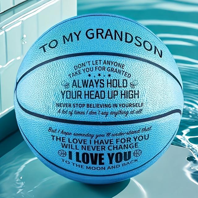TEMU Unique, Engraved Size 7 Basketball - Perfect Graduation, Birthday Gift For Grandson From Parents & Grandparents - Durable Pu Material In Brown/blue/black