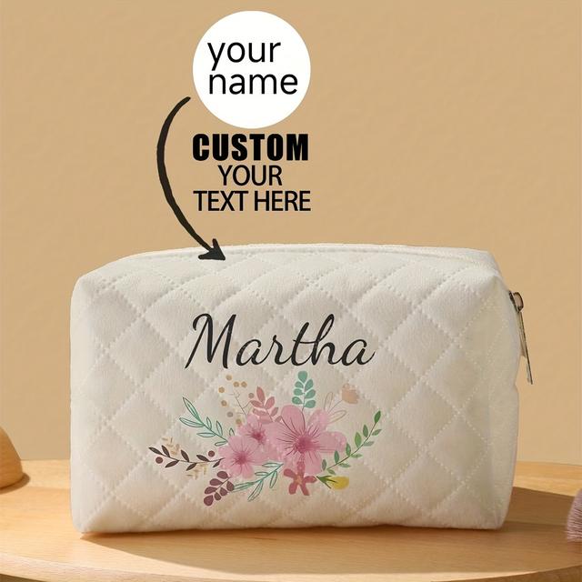 TEMU 1pc Custom Pattern Makeup Bag, With Personalized Content Name, Holiday Phrases, Etc., Zippered Portable Cosmetic Storage Pouch, Multifunctional Toiletry Travel Bag, Polyester Non-high Quality
