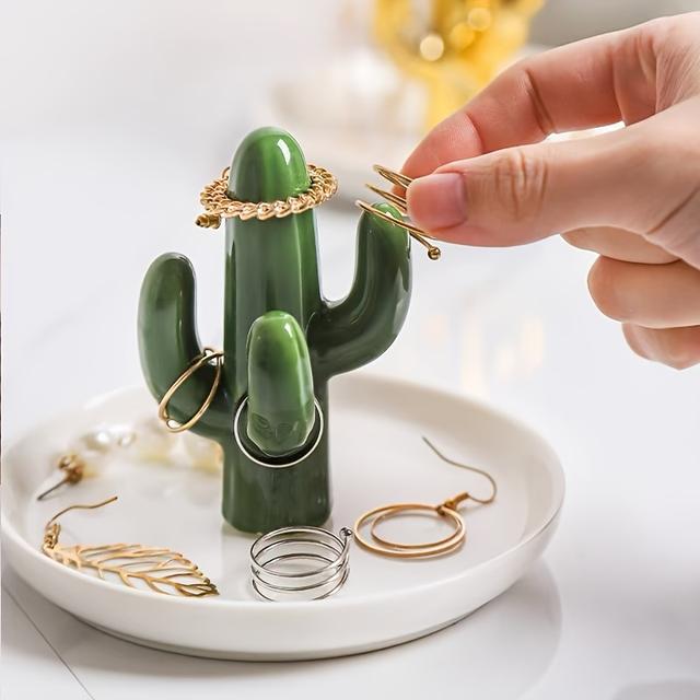 TEMU Ceramic Aloe Jewelry Tray Display Stand, Ring Holder, Cactus Jewelry Organizer For Vanity And Bedroom, Non-food Contact