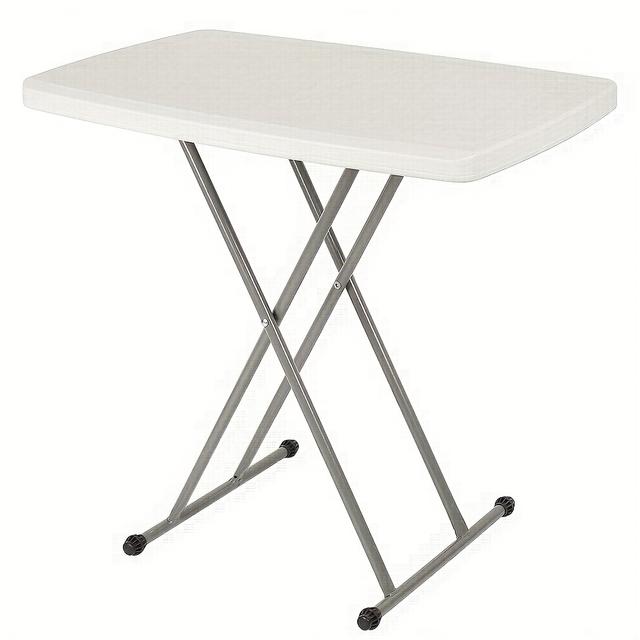 TEMU 4-in-1 Adjustable Height Desk | Space-saving Multi-functional Table For Dining, Office, Study & Bed Tray | White Easy- & Sturdy Chrome Legs | (76x50x48-74cm)