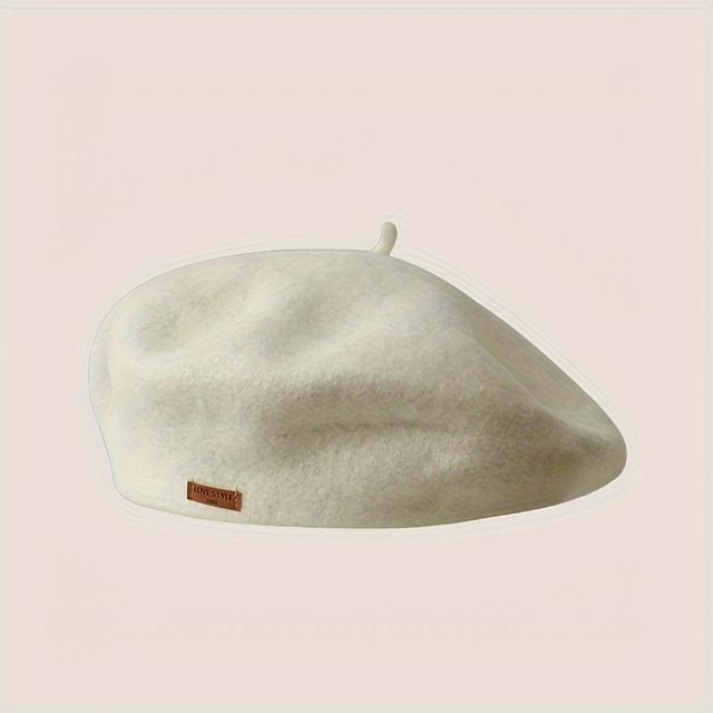 TEMU [] Women's Wool Beret - Chic Black Painter Hat With Floral Lining, Warm & Lightweight For Fall/, Hand Wash Or Only