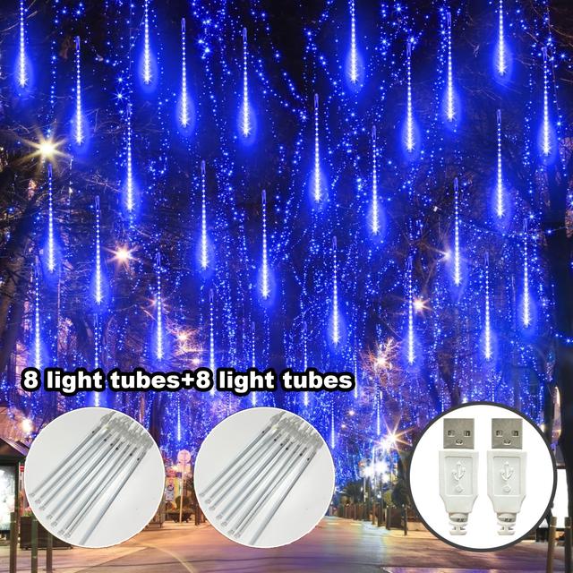 TEMU 1/2pcs 16.4/32.8ft 8/16 tubo de lluvia de , fuente de alimentación USB, adecuado para navideñas, y verano, árboles de jardín, fiestas de Navidad, decoración del hogar, etc (azul, , , color)