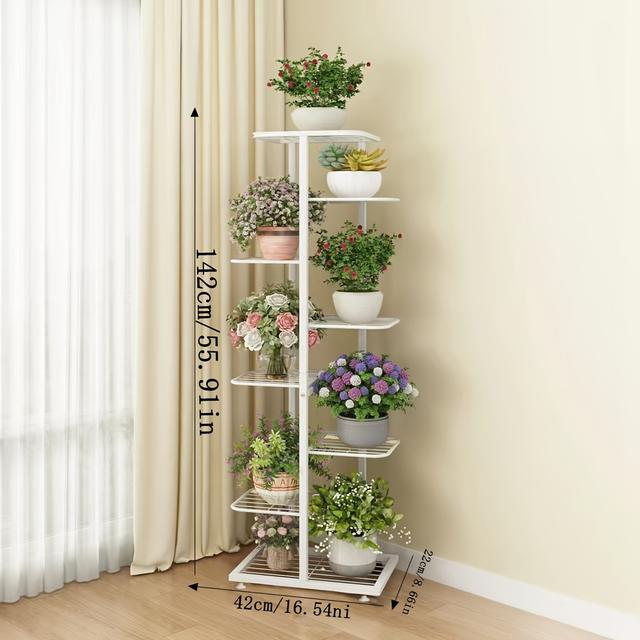TEMU Ett 8-vånings metallväxeställ designat för hörn, för att visa upp olika växter och som förvaring i vardagsrum och på balkonger