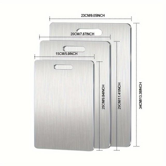 TEMU 3 tablas de cortar de acero inoxidable | Aptas para lavavajillas, cara para diversas de cocina, esenciales de cocina seguros para alimentos, tamaños 9.84x5.9", 11.41x7.87", 13.38x9.05"