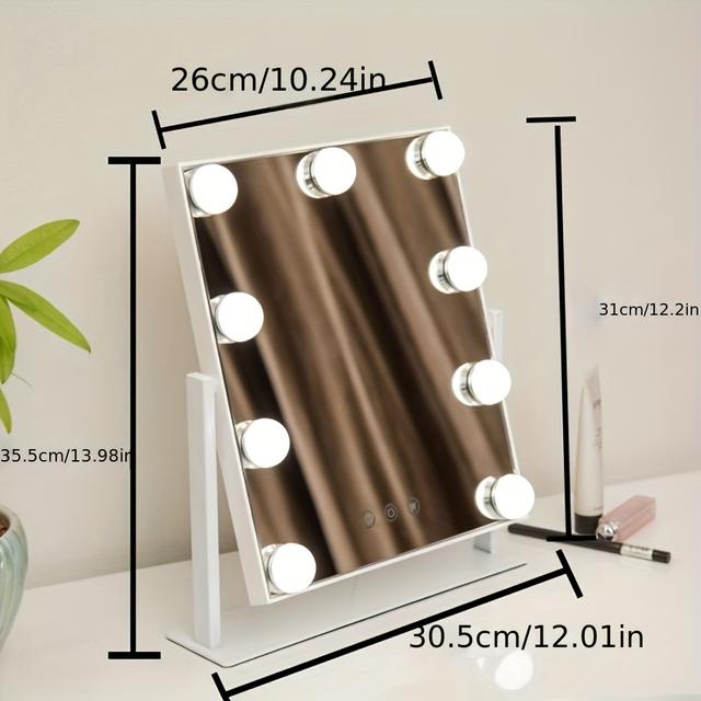 TEMU 1 espejo LED de maquillaje/Espejo de pie/Espejo de regalo estilo europeo y americano con luz tricolor para dormitorio, vestidor o hotel