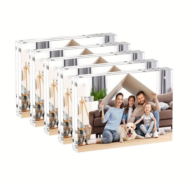 TEMU 5pcs 2.76x4.72 Inch Acrylic Photo Frames, Transparent Double-sided Magnetic Acrylic Plexiglass Frameless Square Frame For Desktop Display Gift