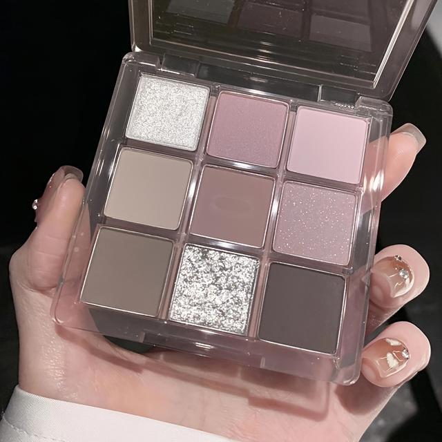 TEMU Paleta de de ojos coreana de 9 colores, grises y rosas fríos, con saturación, mate, perlada y con para maquillaje natural de uso diario