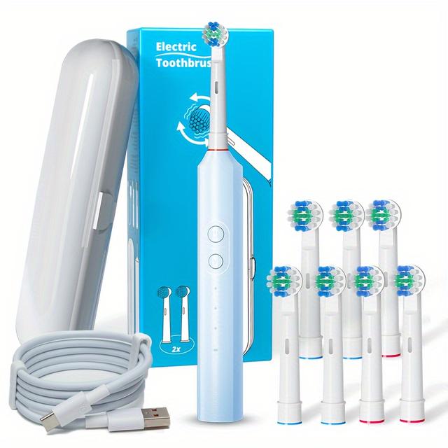 TEMU 8 Brush Heads Electric Toothbrush, , 3 Cleaning , Round Head Toothbrush, Usb Fast Charging,, Rechargeable Adult Electric Toothbrush