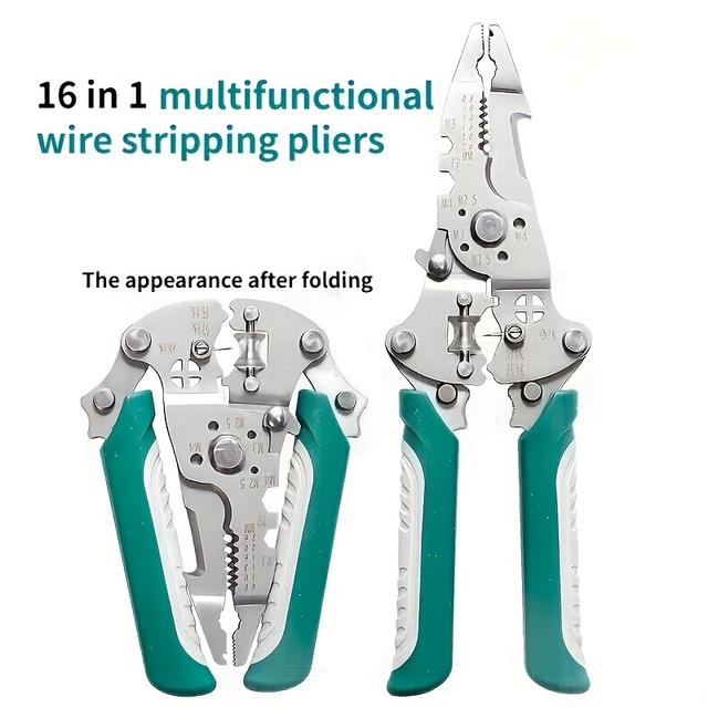 TEMU Heavy-duty Industrial Wire Strippers With Crimping, Cutting, And Twisting Functions - Design, Foldable, Ergonomic Handle - Suitable For Electrical, Plumbing
