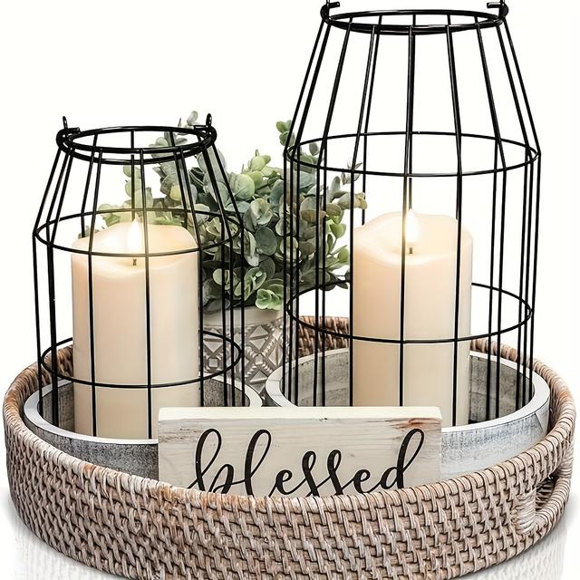 TEMU Landhaus-Laternen-Set aus 2 Stück - Stilvolle Dekorationslaternen für Wohnzimmer, Kaminsims oder Küchentisch - Moderne Hochwertige Dekoration geeignet als Muttertagsgeschenk