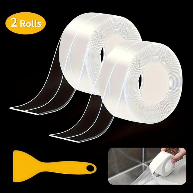 TEMU 2pcs Pvc Waterproof Sealant Strips, 3.2m Each - Ideal For Kitchen, Bathroom, Shower Floor & Wall Edges - Compatible With Countertop Surfaces, Waterproof Adhesive Caulk, Sealant Tape